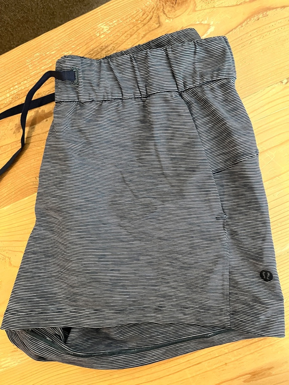 Lululemon athletica Micro-Stripe Navy/White athletic Drawstring Shorts